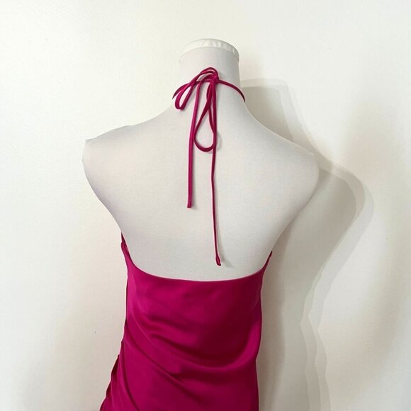 JONATHAN SIMKHAI HANSEL PINK SATIN HALTER SIDE SLIT EVENING FORMAL DRESS - 0 - Picture 7 of 13